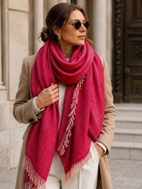 Maliparmi Italy Oversized Wool Herringbone Wrap Scarf